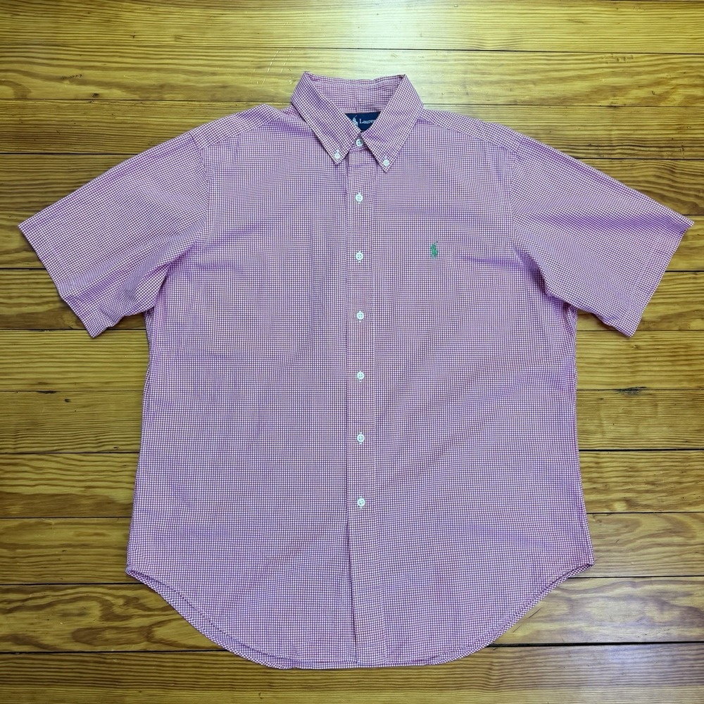 Ralph Lauren Shirt Men's Large Red Gingham Check Short Sleeve Classic Fit Pony